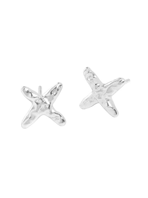 Silver [with pure Tremella plug] 925 Sterling Silver Cross Minimalist Stud Earring